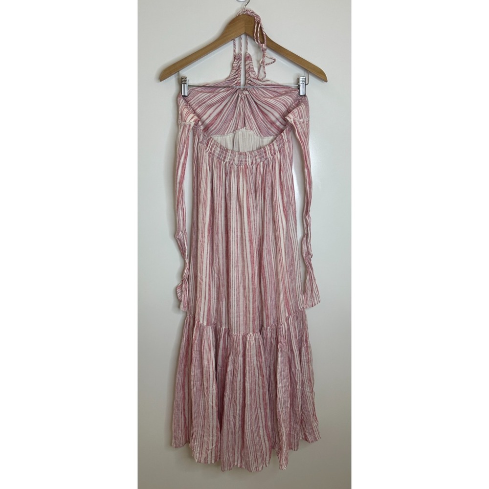 Free People Audrey Stripe Halter Maxi Dress Pink White Open Back Boho Womens XS - Picture 14 of 16